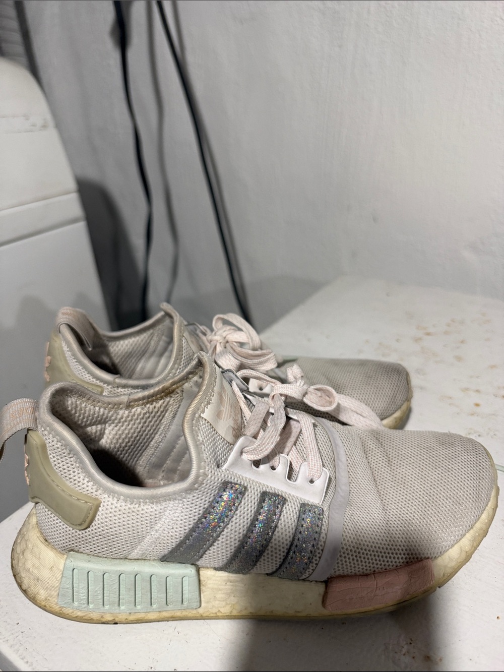 adidas Women’s Pastel Glitter-Striped Mesh Sneakers